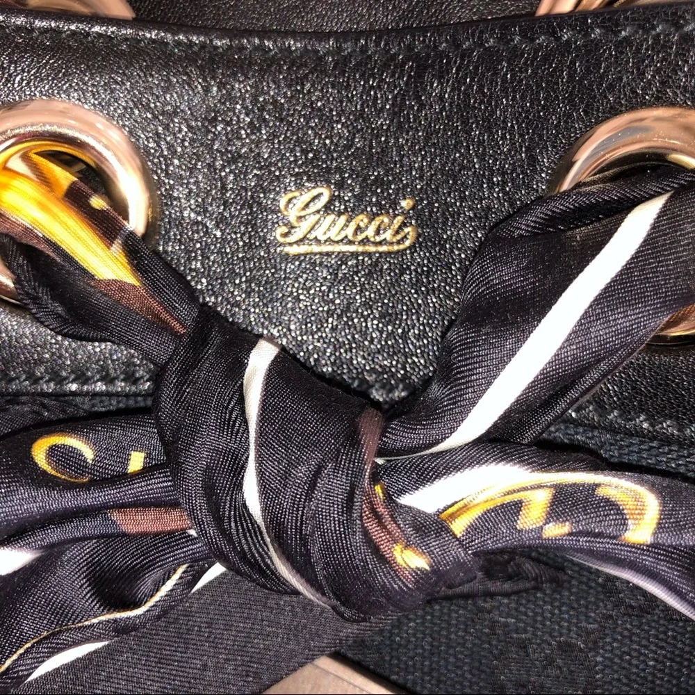 Gucci Scarf Trim Black Canvas Bag - Picture 8 of 12